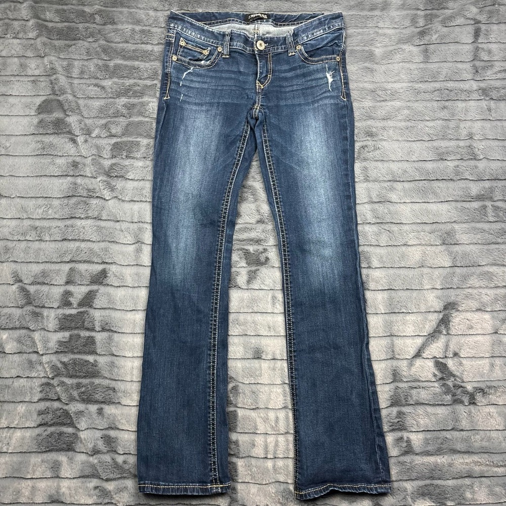 Express Jeans Zelda Barely Boot Slim Fit Ultra Low Rise Blue Denim Size 8R